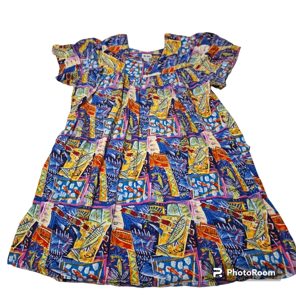 Vintage Dee Dees Abstract & Geometric Pattern Boho Mumu Dress Fun & Funky Sz 4X - Picture 6 of 6